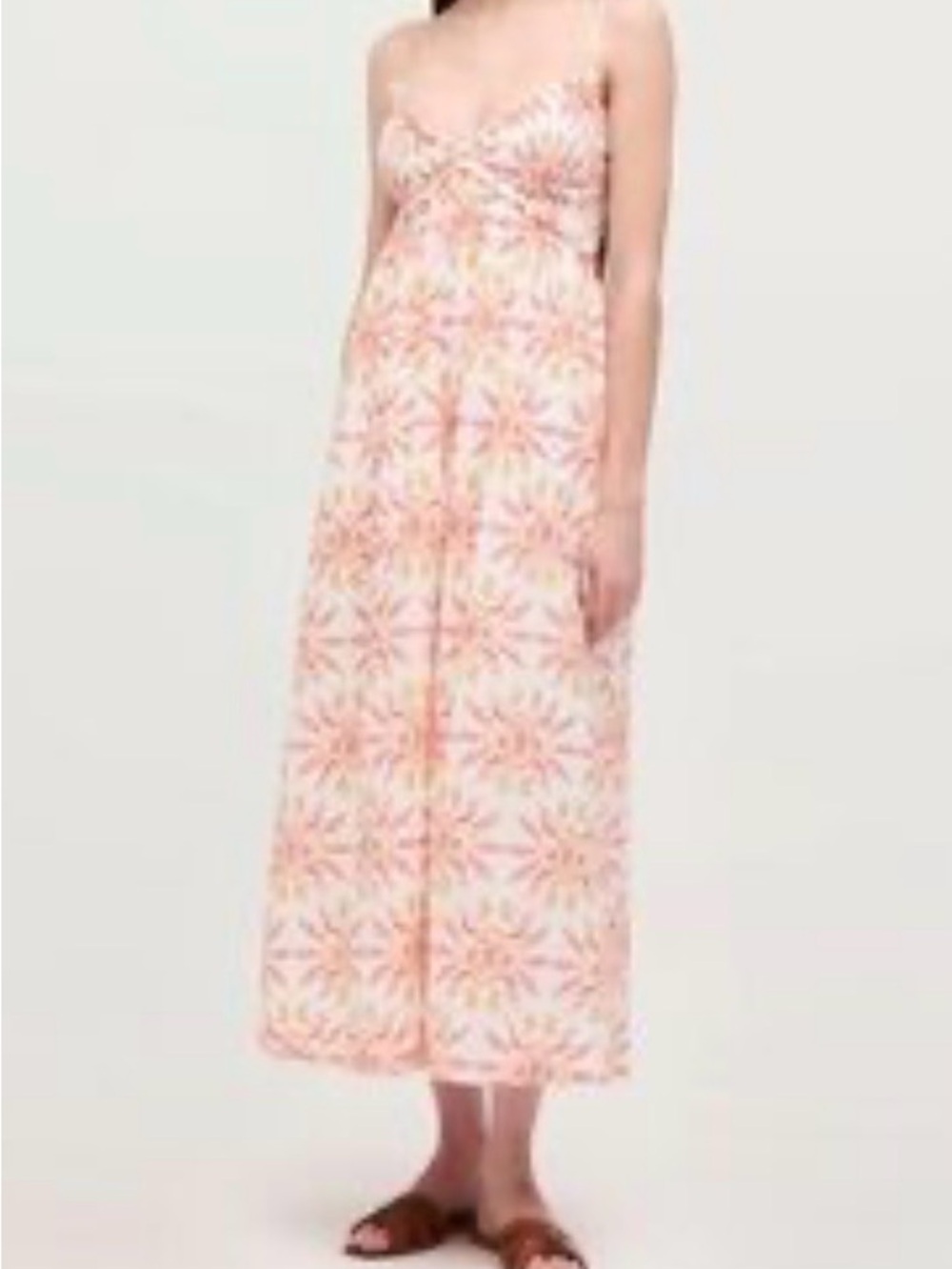 Hill House Pink and Orange Floral Strapless Midi Dress